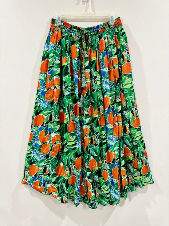 Gypsie Blu Dresses & Skirts - Tropical Orange Citrus Boho Maxi Skirt Size M Flowy Rayon Drawstring Waist